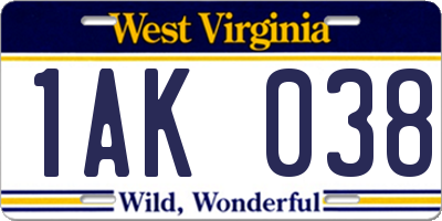 WV license plate 1AK038