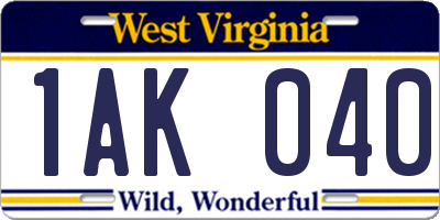 WV license plate 1AK040