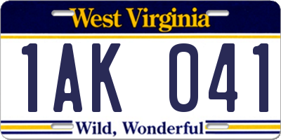 WV license plate 1AK041