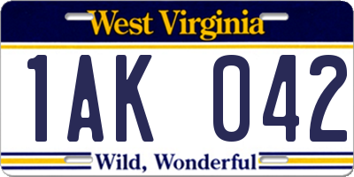 WV license plate 1AK042