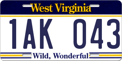 WV license plate 1AK043