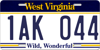 WV license plate 1AK044