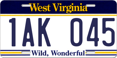 WV license plate 1AK045