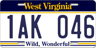 WV license plate 1AK046