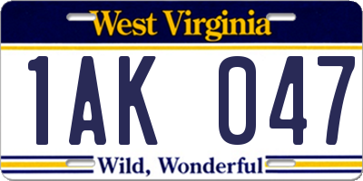WV license plate 1AK047