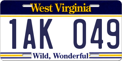 WV license plate 1AK049