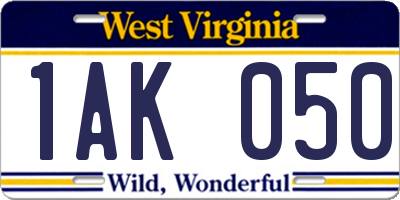 WV license plate 1AK050