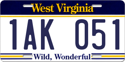 WV license plate 1AK051