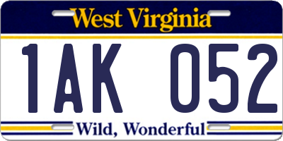 WV license plate 1AK052