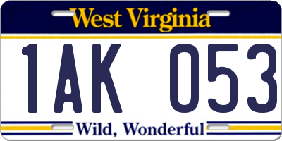 WV license plate 1AK053