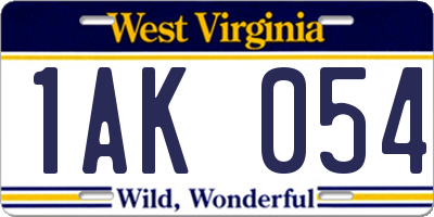 WV license plate 1AK054