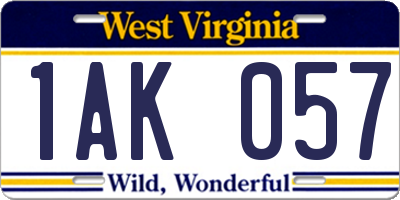 WV license plate 1AK057