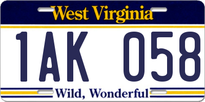 WV license plate 1AK058
