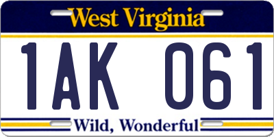 WV license plate 1AK061