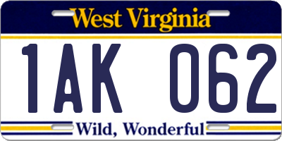 WV license plate 1AK062