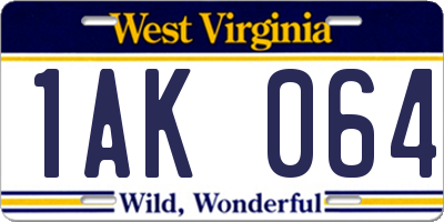 WV license plate 1AK064