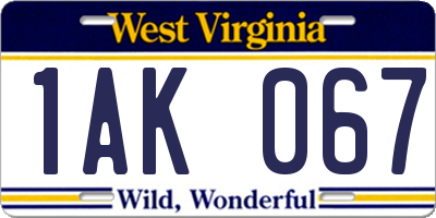 WV license plate 1AK067