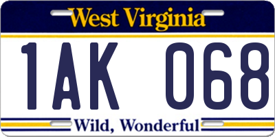 WV license plate 1AK068