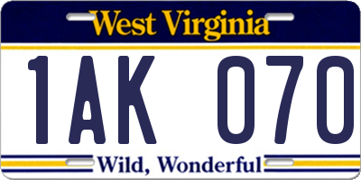WV license plate 1AK070