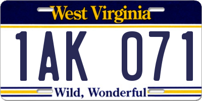 WV license plate 1AK071