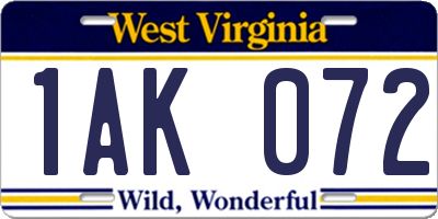 WV license plate 1AK072