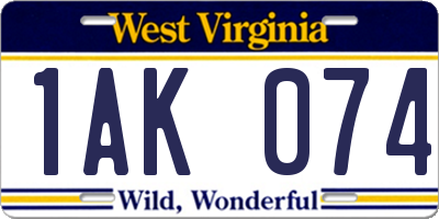 WV license plate 1AK074