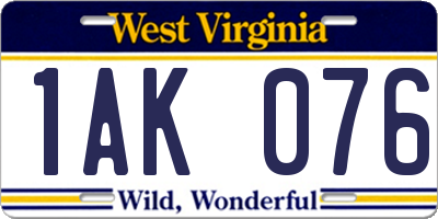 WV license plate 1AK076