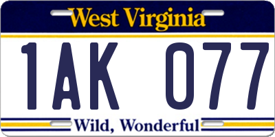 WV license plate 1AK077