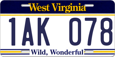 WV license plate 1AK078