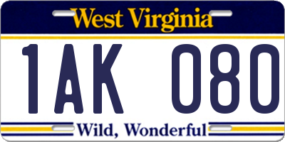 WV license plate 1AK080