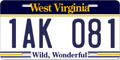 WV license plate 1AK081