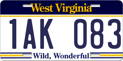 WV license plate 1AK083