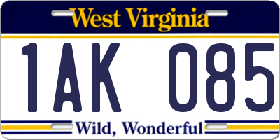 WV license plate 1AK085