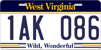 WV license plate 1AK086