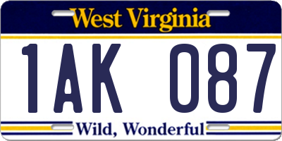 WV license plate 1AK087