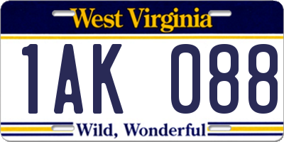WV license plate 1AK088