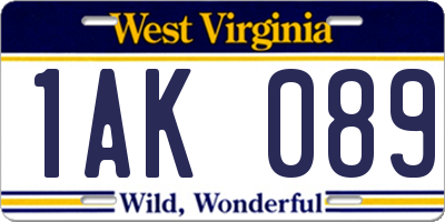 WV license plate 1AK089