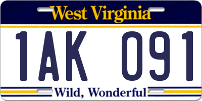 WV license plate 1AK091