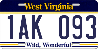 WV license plate 1AK093