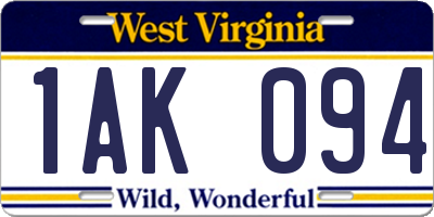 WV license plate 1AK094