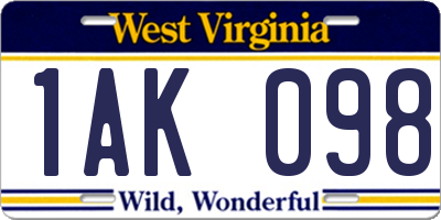 WV license plate 1AK098