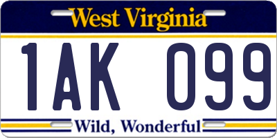 WV license plate 1AK099