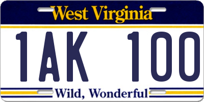 WV license plate 1AK100