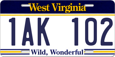 WV license plate 1AK102