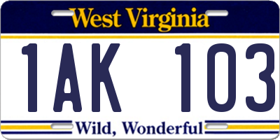 WV license plate 1AK103