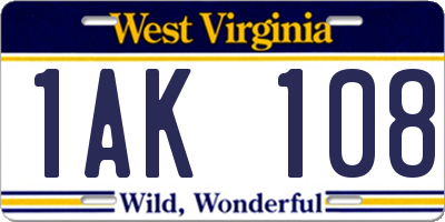 WV license plate 1AK108