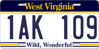 WV license plate 1AK109