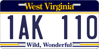WV license plate 1AK110