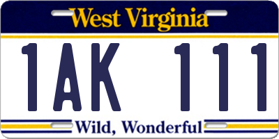 WV license plate 1AK111
