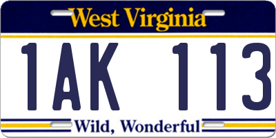 WV license plate 1AK113